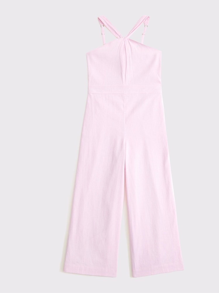 Abercrombie & Fitch Pink Linen Blend Halter Jumpsuit - صورة 1 من 1