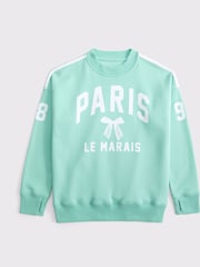 Abercrombie & Fitch Green Cropped Graphic Print Off The Shoulder Jumper - Image 2 of 3