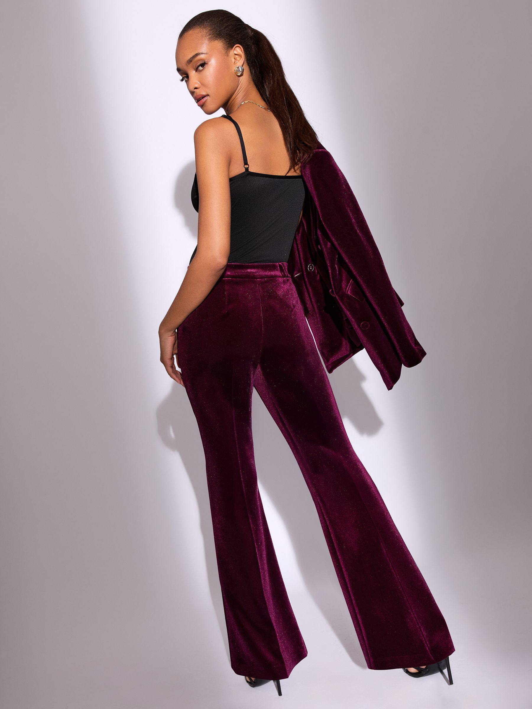 Buy Lipsy Burgundy Velvet Flared Leg Tailored Trousers from Next