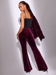 Lipsy Cherry Red Velvet Flared Leg Tailored Trousers - Image 4 of 4