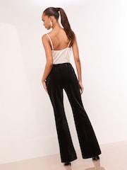 Lipsy Black Velvet Petite Flared Leg Tailored Trousers - Image 2 of 5