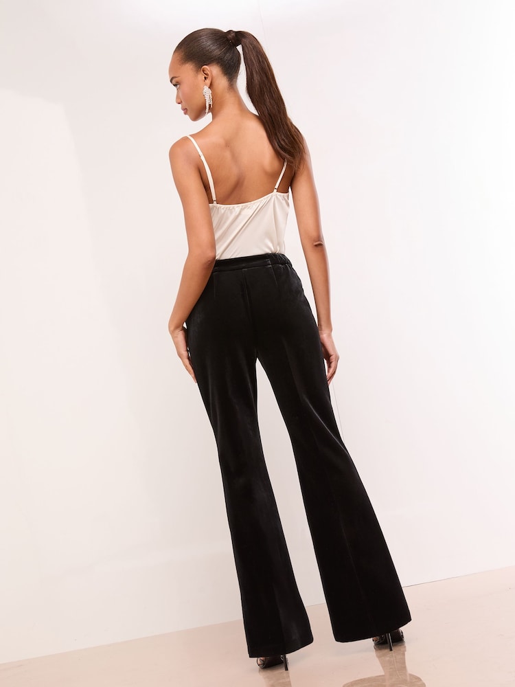 Lipsy Black Velvet Petite Flared Leg Tailored Trousers - Image 2 of 5