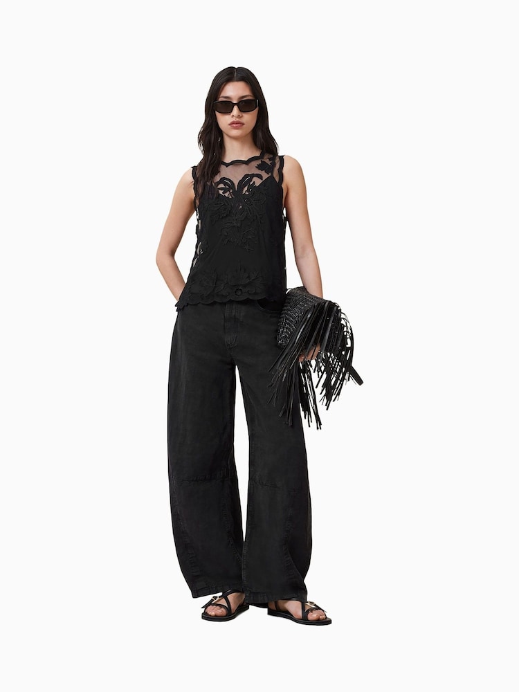 AllSaints Black Rye Embroidered Top - Image 1 of 6