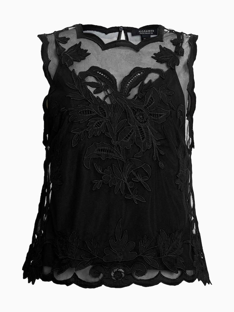 AllSaints Black Rye Embroidered Top - Image 6 of 6