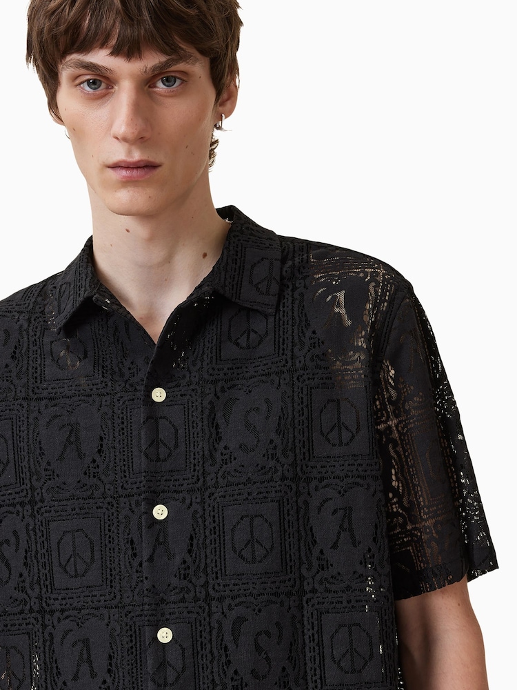 AllSaints Black Netley Short Sleeve Shirt - Image 2 of 7