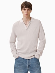 AllSaints Natural Thoma Long Sleeve 100% Organic Cotton Polo Shirt - Image 3 of 7
