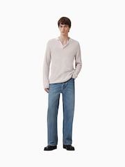 AllSaints Natural Thoma Long Sleeve 100% Organic Cotton Polo Shirt - Image 4 of 7