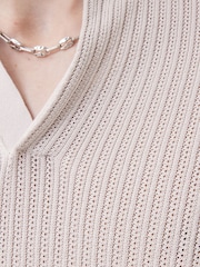AllSaints Natural Thoma Long Sleeve 100% Organic Cotton Polo Shirt - Image 5 of 7
