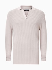 AllSaints Natural Thoma Long Sleeve 100% Organic Cotton Polo Shirt - Image 7 of 7