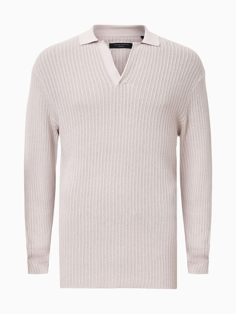 AllSaints Natural Thoma Long Sleeve 100% Organic Cotton Polo Shirt - Image 7 of 7