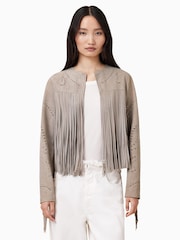 AllSaints Grey Asta Suede Jacket - Image 1 of 10