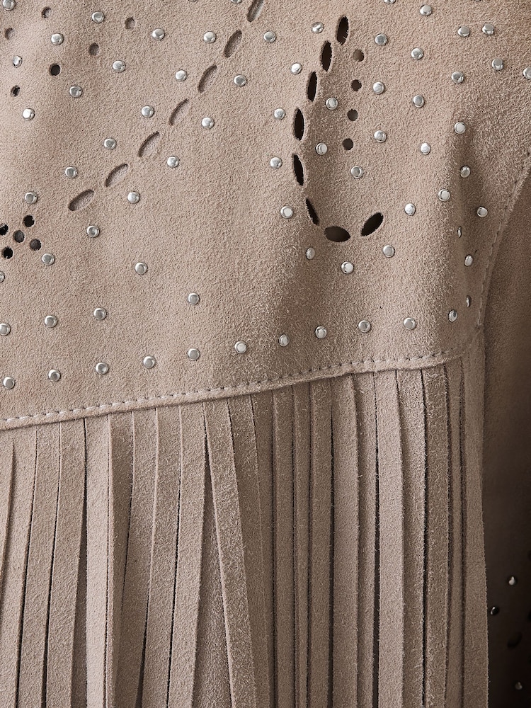 AllSaints Grey Asta Suede Jacket - Image 10 of 10