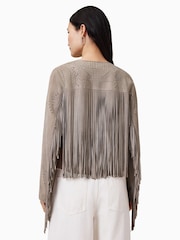 AllSaints Grey Asta Suede Jacket - Image 2 of 10