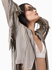 AllSaints Grey Asta Suede Jacket - Image 5 of 10