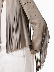 AllSaints Grey Asta Suede Jacket - Image 8 of 10