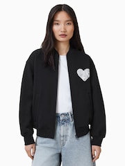 AllSaints Black Poster Belle Bomber 100% Organic Cotton Jacket - Image 1 of 8