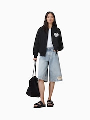 AllSaints Black Poster Belle Bomber 100% Organic Cotton Jacket - Image 4 of 8