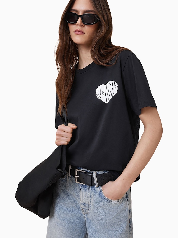 AllSaints Black Poster BF 100% Organic Cotton T-Shirt - Image 1 of 9