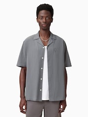 AllSaints Grey Haven Short Sleeve Cotton Shirt - Image 2 of 6