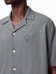 AllSaints Grey Haven Short Sleeve Cotton Shirt - Image 3 of 6