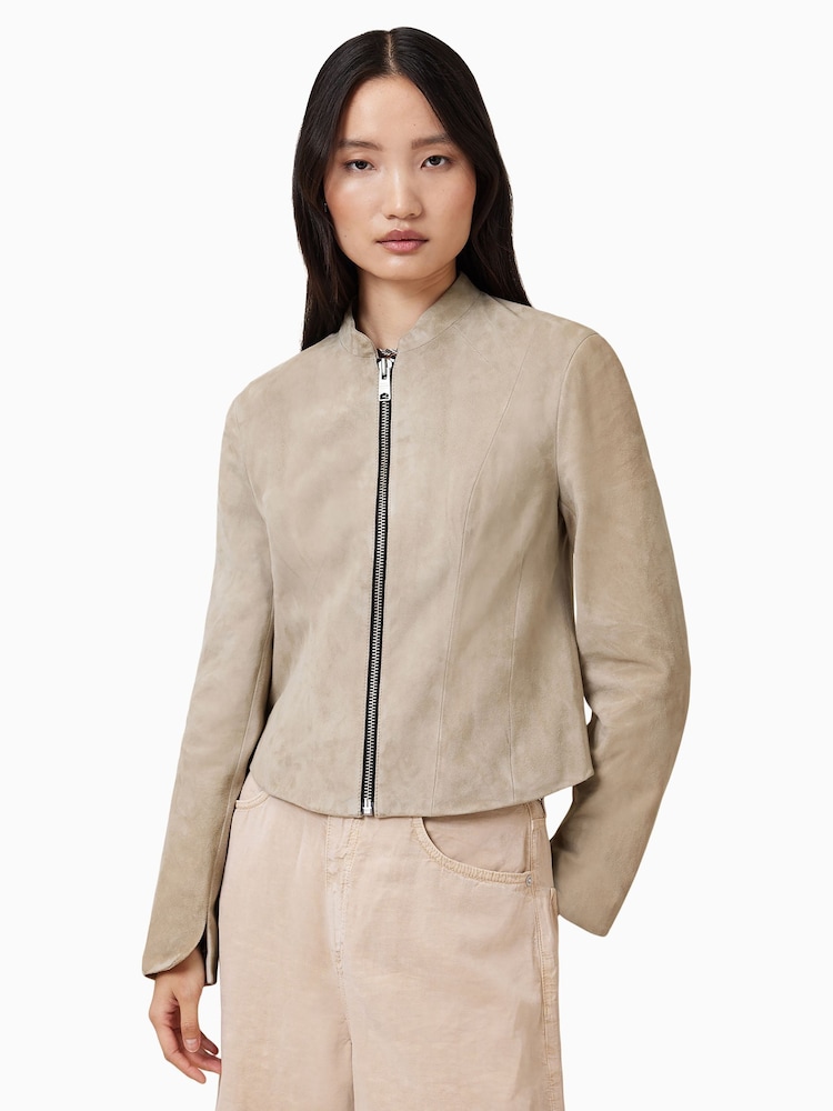 AllSaints Grey Sadler Suede Jacket - Image 2 of 9