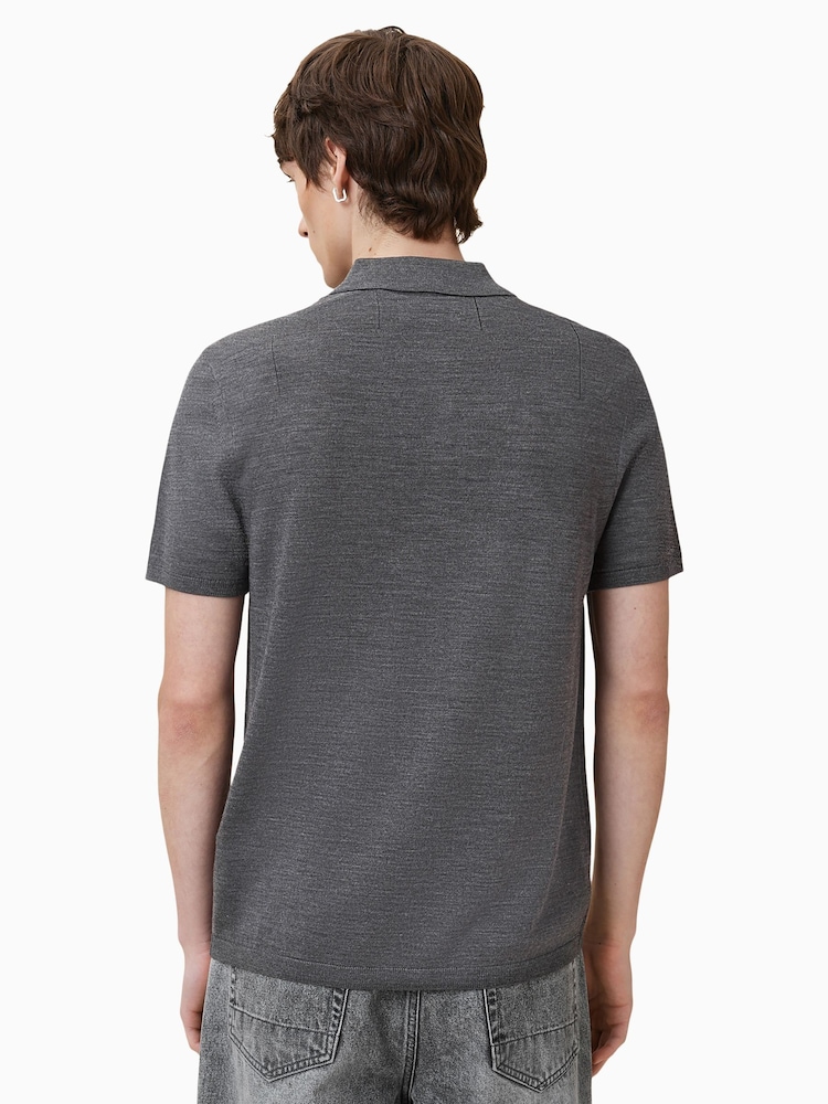 AllSaints Grey Maes Merino Polo Shirt - Image 2 of 6