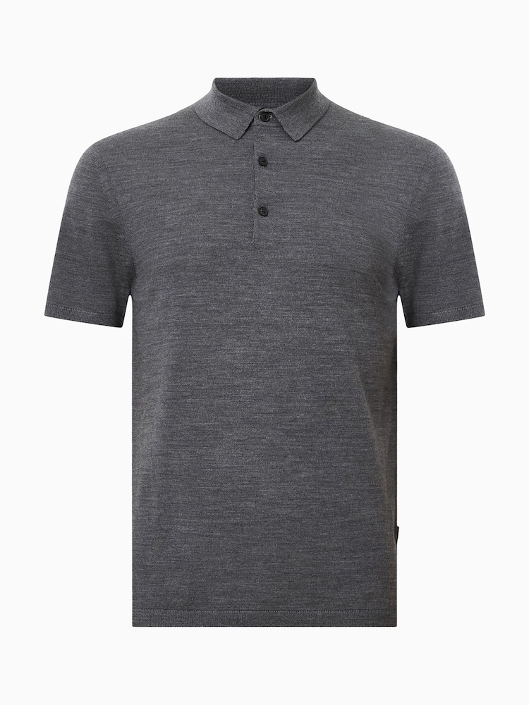 AllSaints Grey Maes Merino Polo Shirt - Image 6 of 6