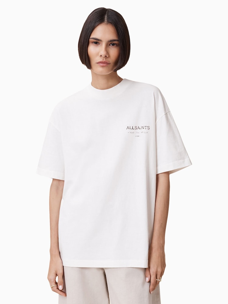 AllSaints Off White Underground Etta 100% Organic Cotton T-Shirt - Image 1 of 7 AllSaints Off White Underground Etta 100% Organic Cotton T-Shirt - Image 1 of 7