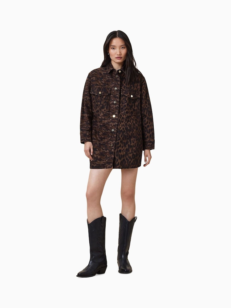 AllSaints Brown Faye Shacket Dress - Image 1 of 7