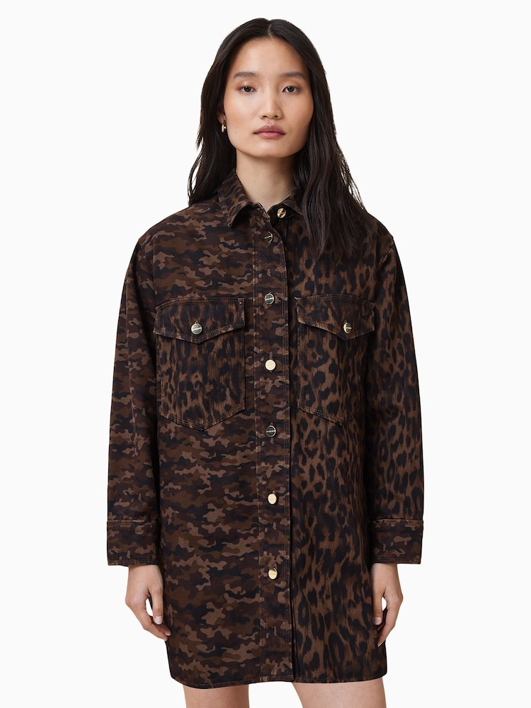 AllSaints Brown Faye Shacket Dress - Image 2 of 7