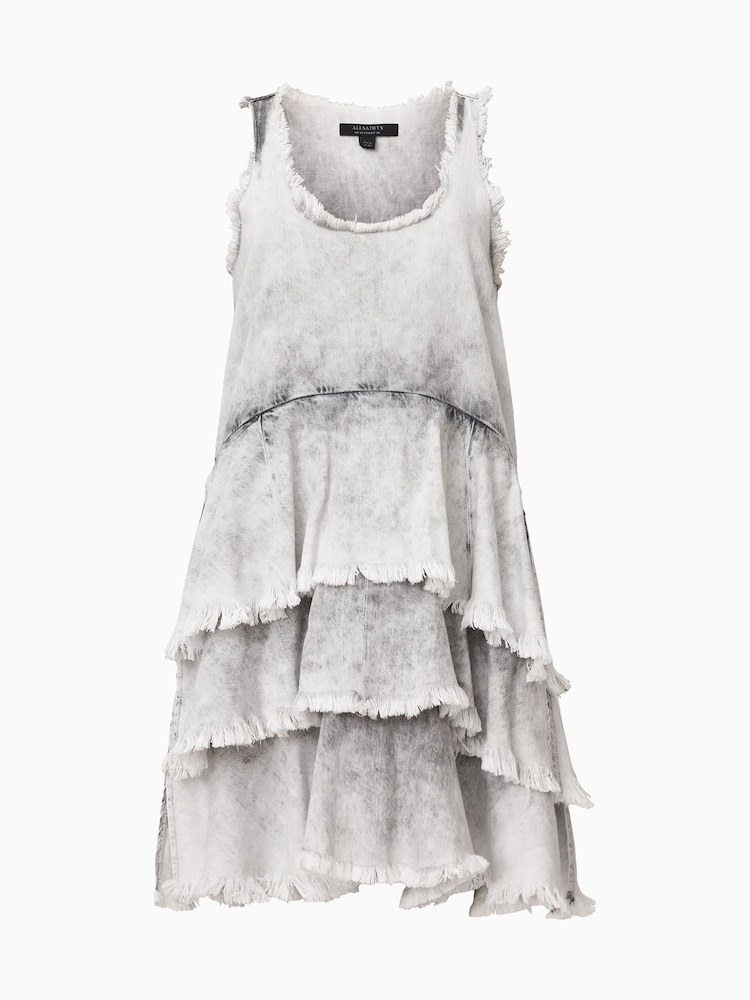 AllSaints Grey Cavarly 100% Organic Cotton Mini Dress - Image 10 of 10