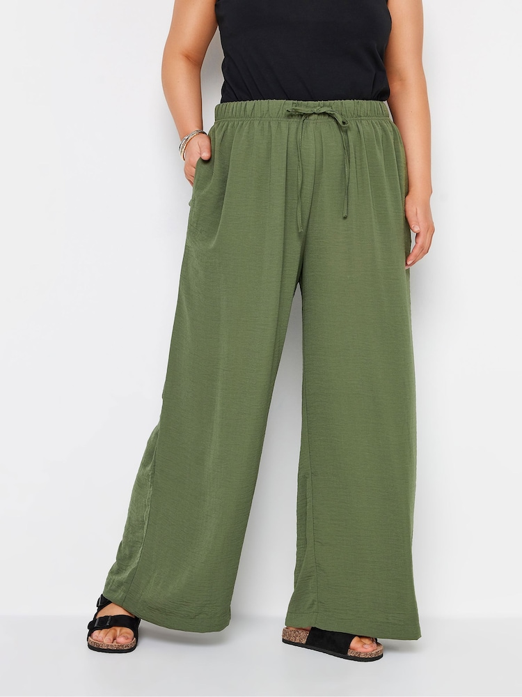 Yours Curve Green Twill Wide Leg Trousers - Image 1 of 4