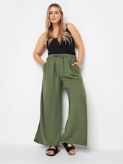 Yours Curve Green Twill Wide Leg Trousers - Image 2 of 4