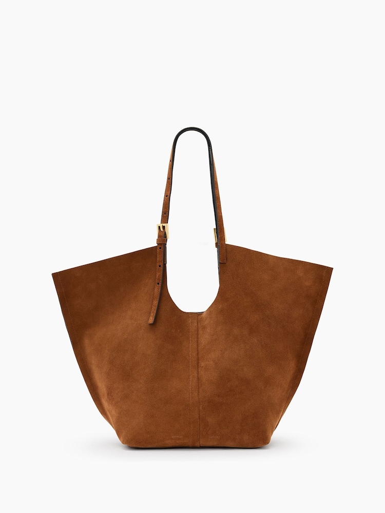 AllSaints Brown Ara Suede E/W Tote Bag - Image 1 of 7 AllSaints Brown Ara Suede E/W Tote Bag - Image 1 of 7