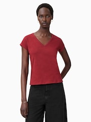 Красный - AllSaints Anna V 100% Organic Cotton T-Shirt - Изображение 1 из 8