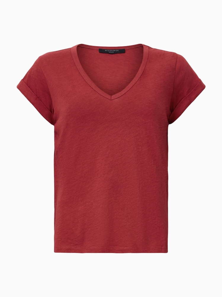 Красный - AllSaints Anna V 100% Organic Cotton T-Shirt - Изображение 8 из 8