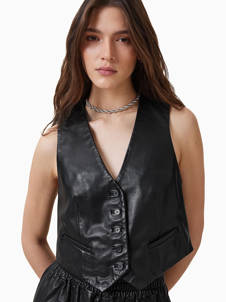 leather waistcoat dress Black Vegan Leather Vest Dress BLANK