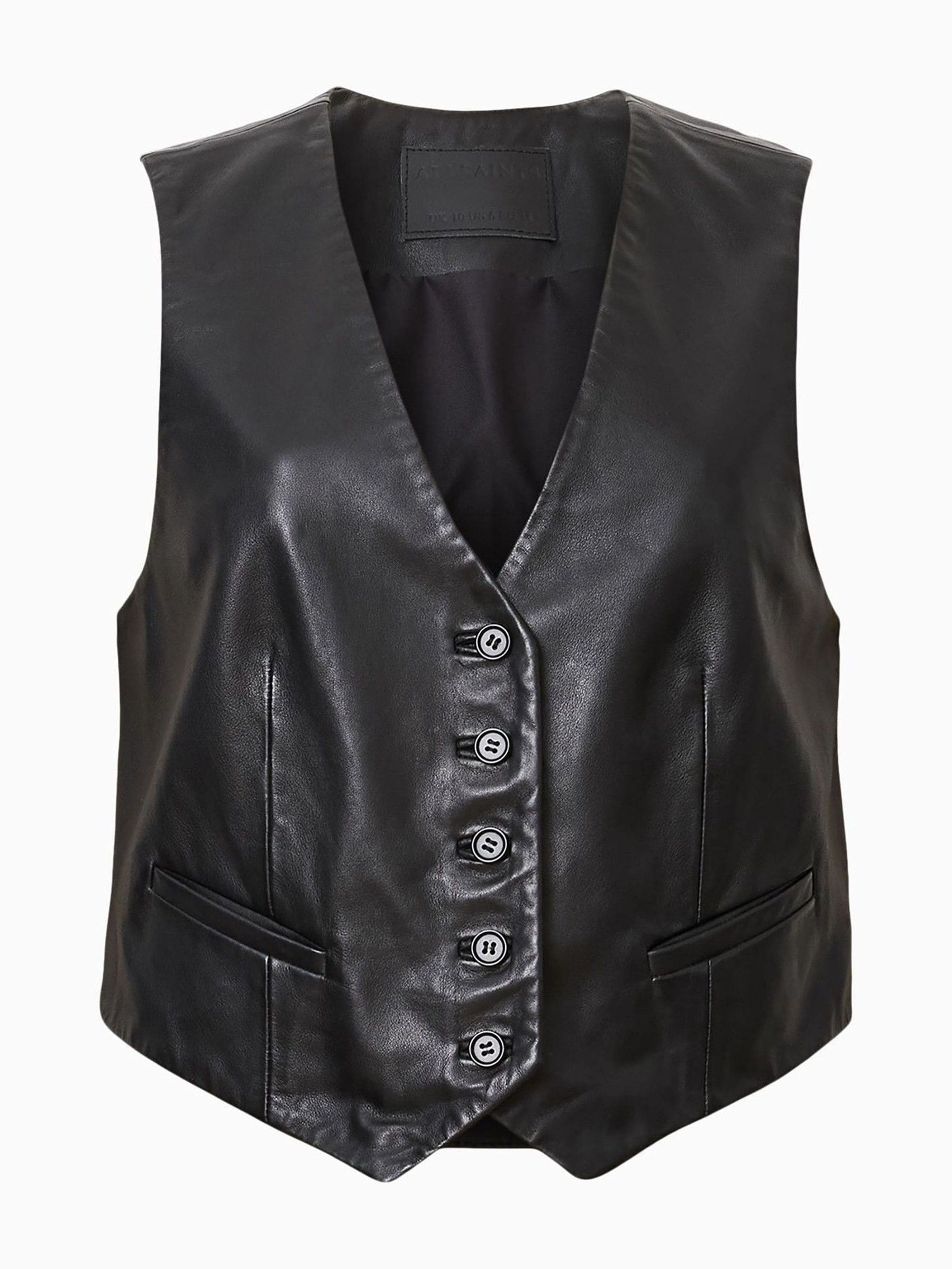 Buy AllSaints Black Arla Leather Waistcoat from Next USA