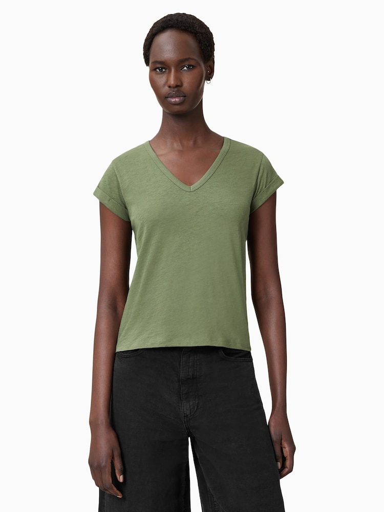 Зеленый - AllSaints Anna V 100% Organic Cotton T-Shirt - Изображение 1 из 8