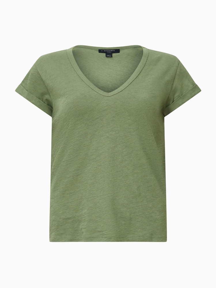 Зеленый - AllSaints Anna V 100% Organic Cotton T-Shirt - Изображение 8 из 8