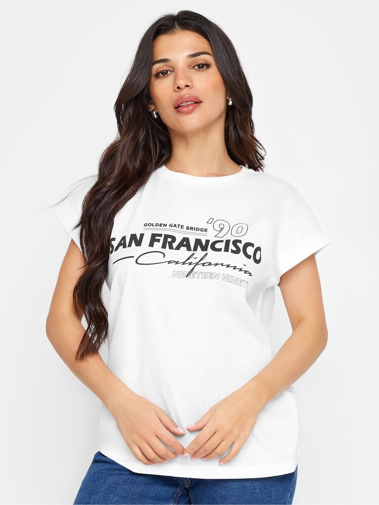 PixieGirl Petite White San Francisco Slogan Short Sleeve 100% Cotton T-Shirt - Image 1 of 5 PixieGirl Petite White San Francisco Slogan Short Sleeve 100% Cotton T-Shirt - Image 1 of 5