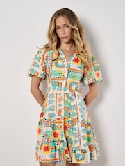 Apricot Cream Tropical Animation Puff Sleeve Dress - Image 1 of 4