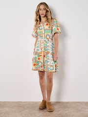 Apricot Cream Tropical Animation Puff Sleeve Dress - Image 2 of 4