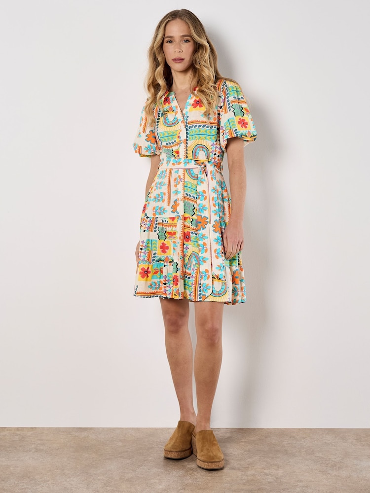 Apricot Cream Tropical Animation Puff Sleeve Dress - Image 2 of 4