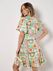 Apricot Cream Tropical Animation Puff Sleeve Dress - Image 3 of 4