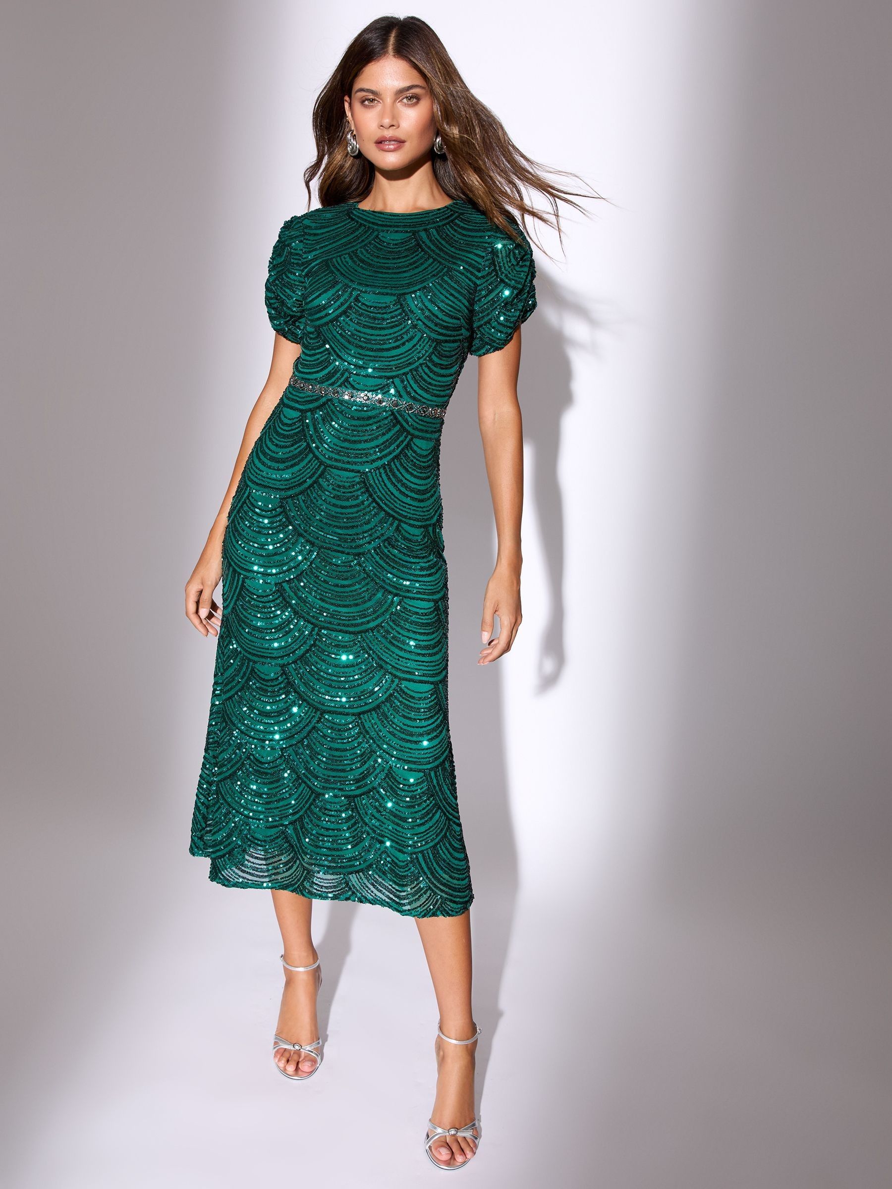 green fit and flare midi dress Ellis Maxi Dress in Sage Green from Lace & Beads exclusive at – Urbanheer main image 0
