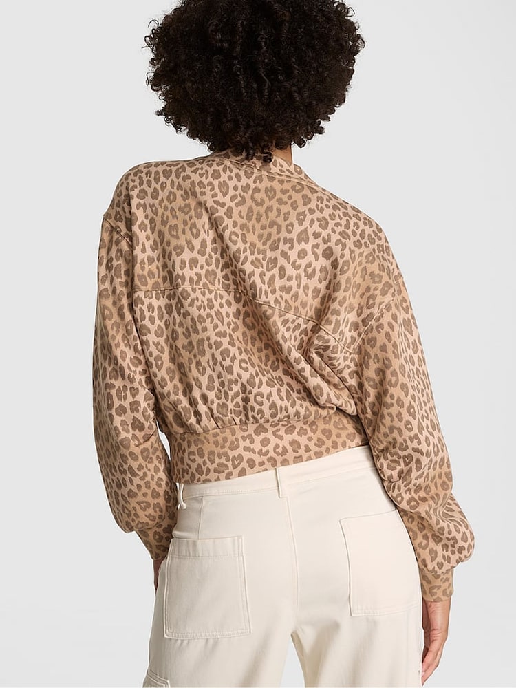 Victoria's Secret PINK Brown Leopard Cropped Fleece Cardigan - Image 2 of 2