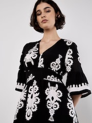 Apricot Black Floral Print Baroque Smock Border Dress - Image 3 of 4