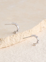 Sterling Silver Tone Baguette Stone Hoop Earrings - Image 1 of 3