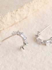 Sterling Silver Tone Baguette Stone Hoop Earrings - Image 2 of 3